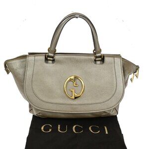 GUCCI Logo Double G Hand Bag Metallic Leather Gold GHW Italy 77KB882GUCCI Logo